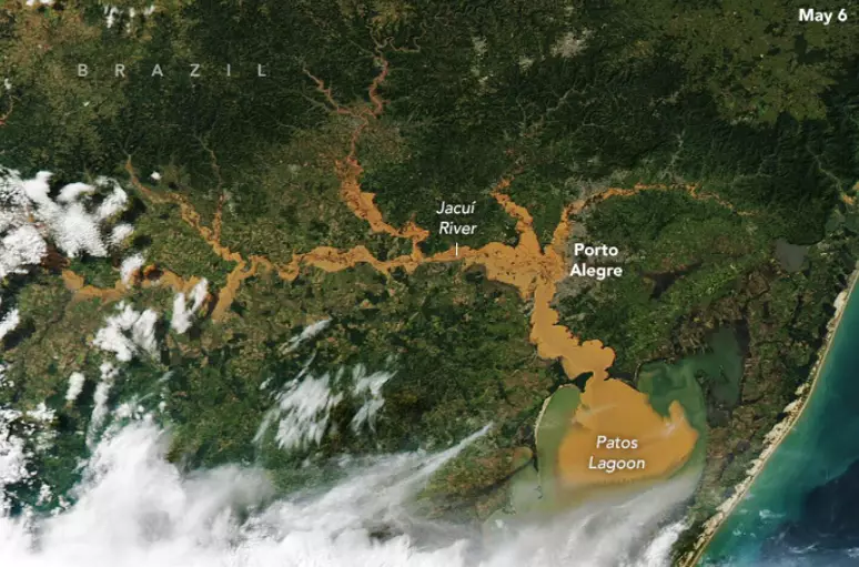 NASA divulga imagens de satélite mostrando a situação do Rio Grande do Sul após enchentes